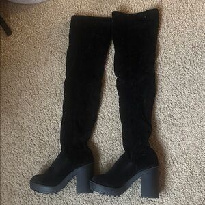 Divided Black Over-the-Knee Platform Boots